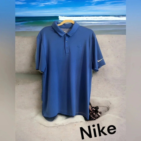 Nike Golf Dri Fit Blue Polo Shirt Short Sleeves Men size L 100% Polyester‎ - Picture 2 of 8